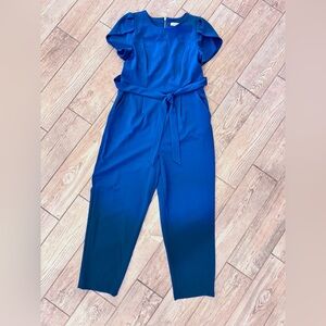 Calvin Klein Women's Tie-Waist Tulip-Sleeve Cobalt Blue Jumpsuit Size 12 Romper